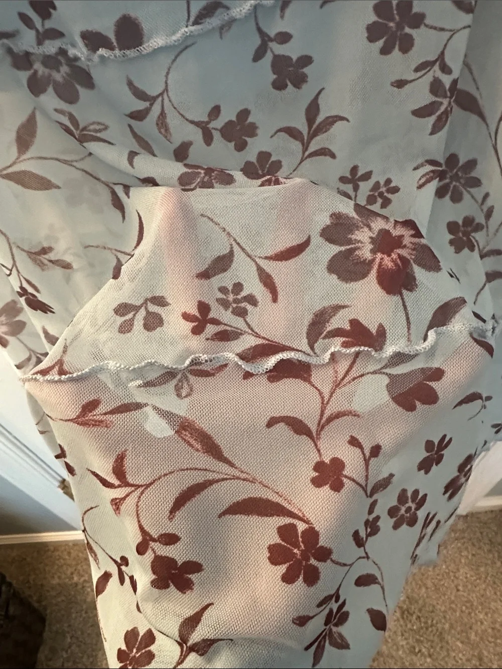NWOT- Cottagecore Light Blue & Brown Floral Asymmetrical Midi Skirt- Size XL